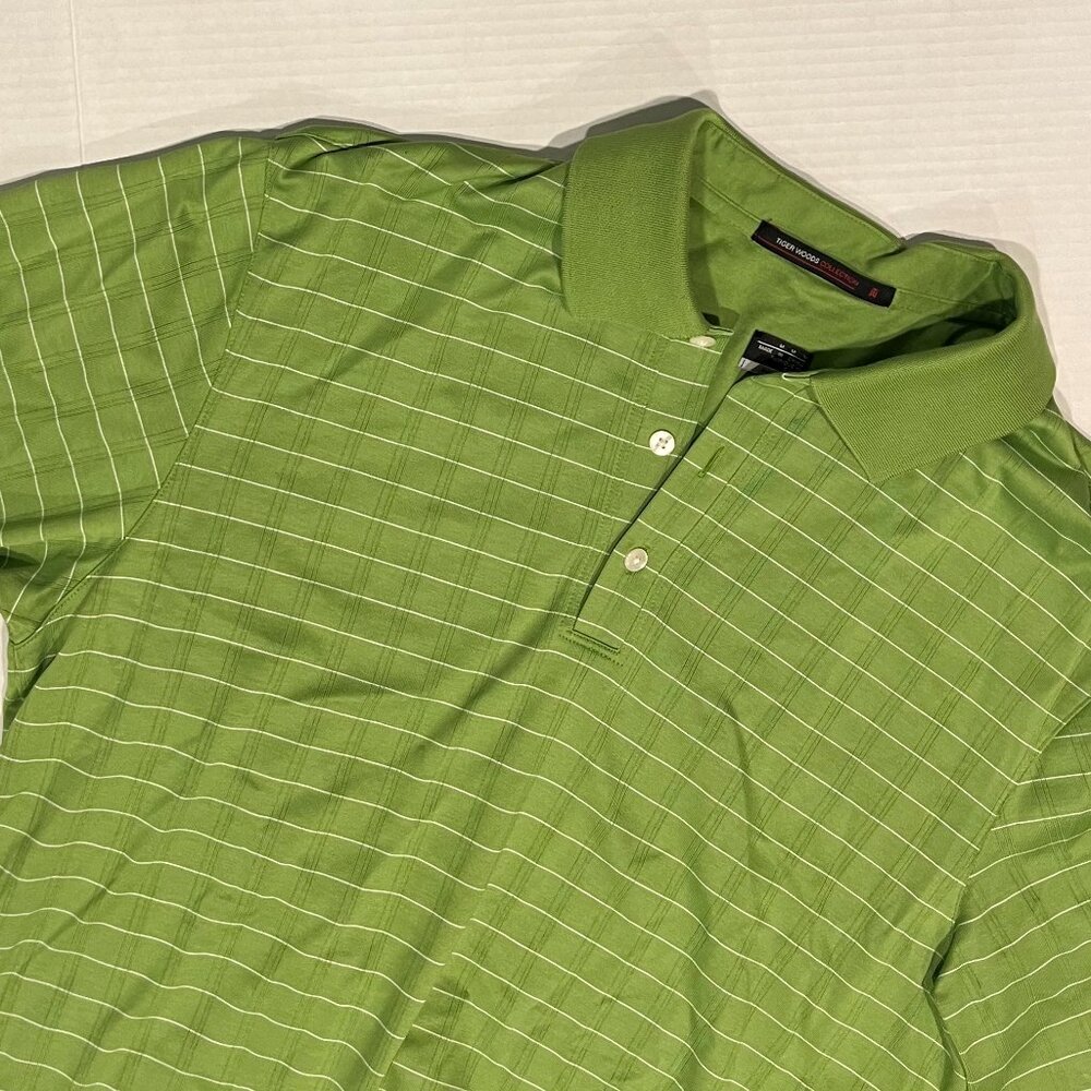 Tiger Woods Collection Nike M Dri-Fit Green Striped Short Sleeve Golf Polo